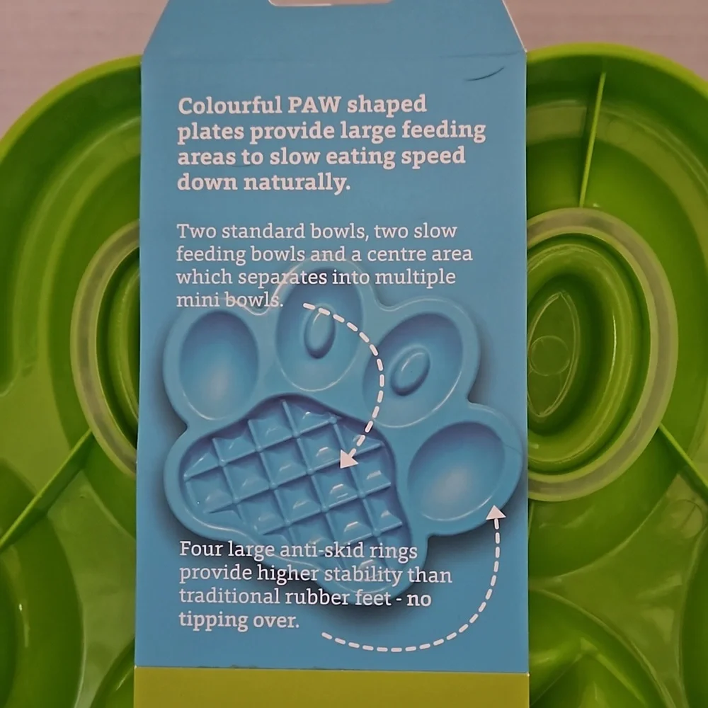 Pet Dream House NWT Green Dog Paw Slow Feeder Anti Skid Rings Dishwasher Safe